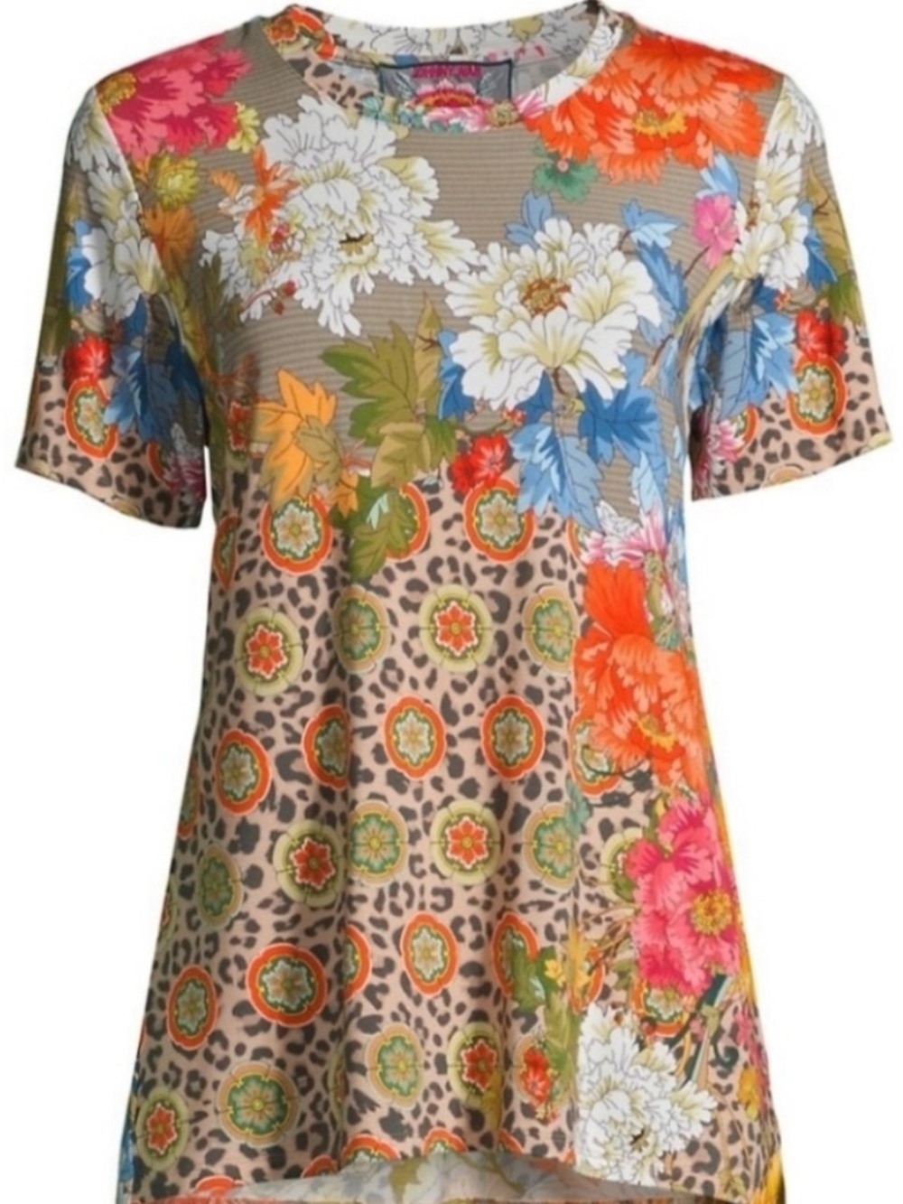 Johnny Was Floral Mosaic Animal Print Tee